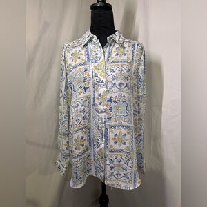 Mosaic button up blouse Rose & Olive Medium  Spanish Inspired euro vacation vibe